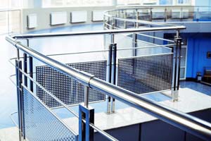 Stainless steel balustrade with perforated plate infill panels
